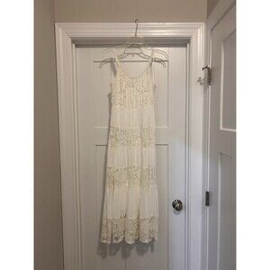 Signature By Robbie Bee White Lace Tank Boho Maxi Dress Stretchy Boho Size Small
